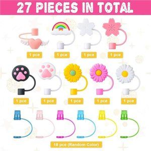 27 Pieces Straw Tips Cover Reusable Drinking Straw Lids, Silicone ,6-8 mm